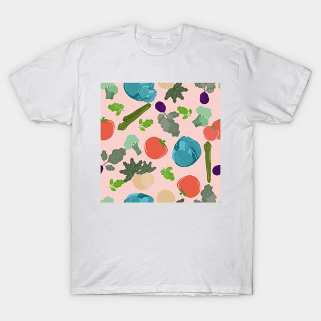 Cute Hand Draw Of Vegetables And Salads Background Pattern Seamless T-Shirt by MichelMM